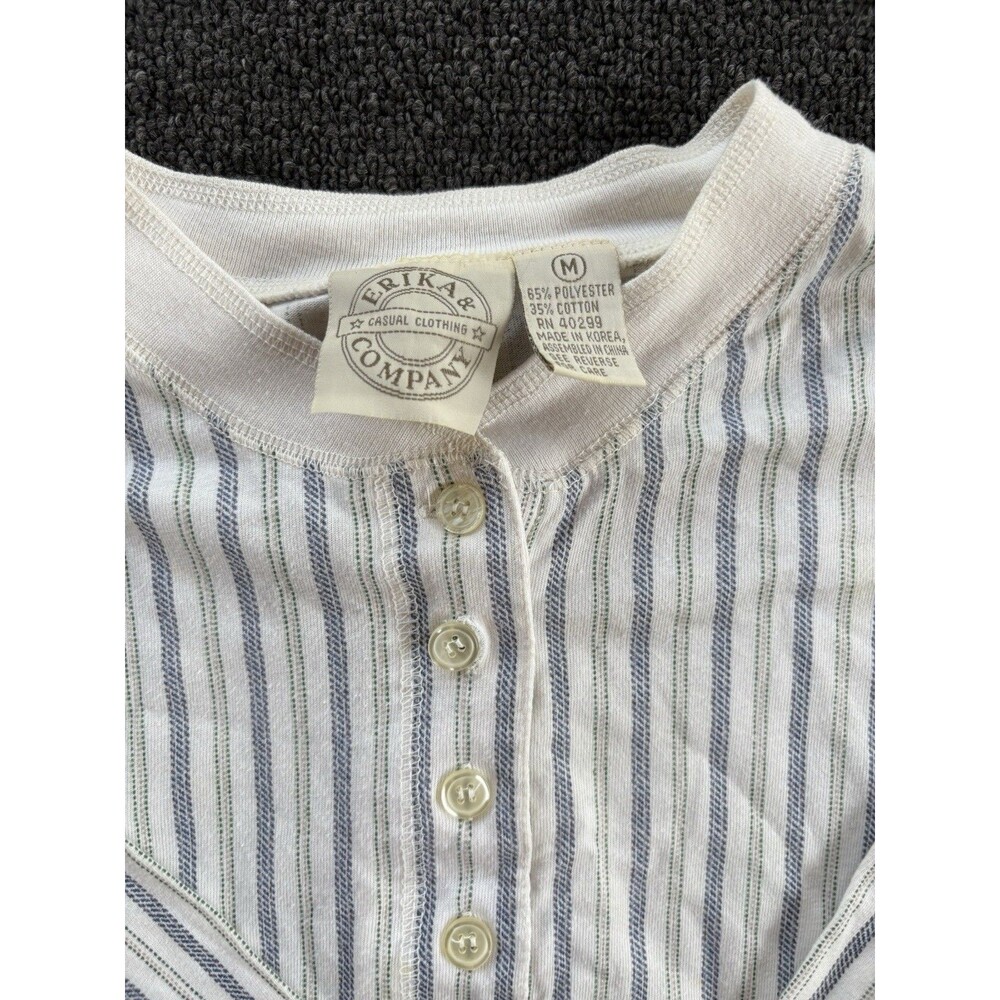 Vintage Erika & Company Striped Henley Shirt Size‎ Medium - Picture 2 of 5